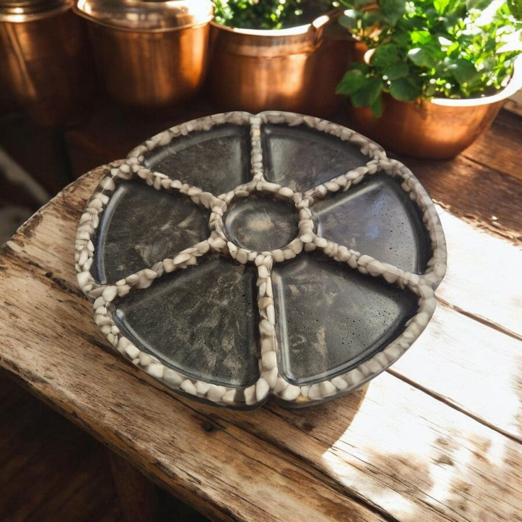 Handcrafted Marble Serving Dish with Sea Pebble Inserts