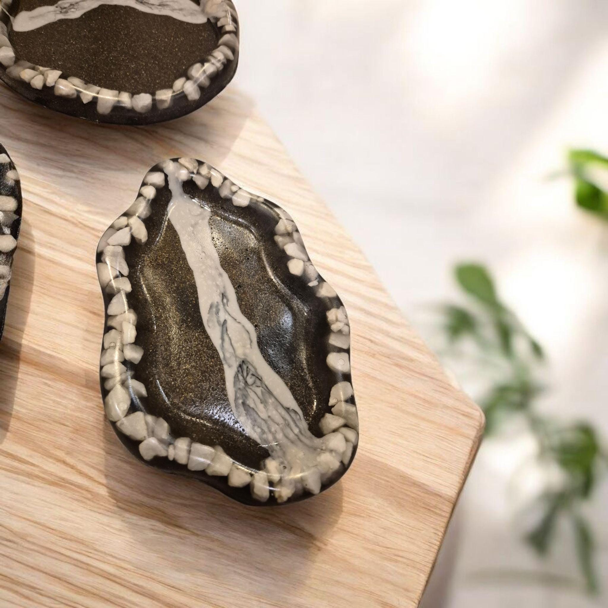 Handmade Marble Tray Set with Italian Sea Pebbles