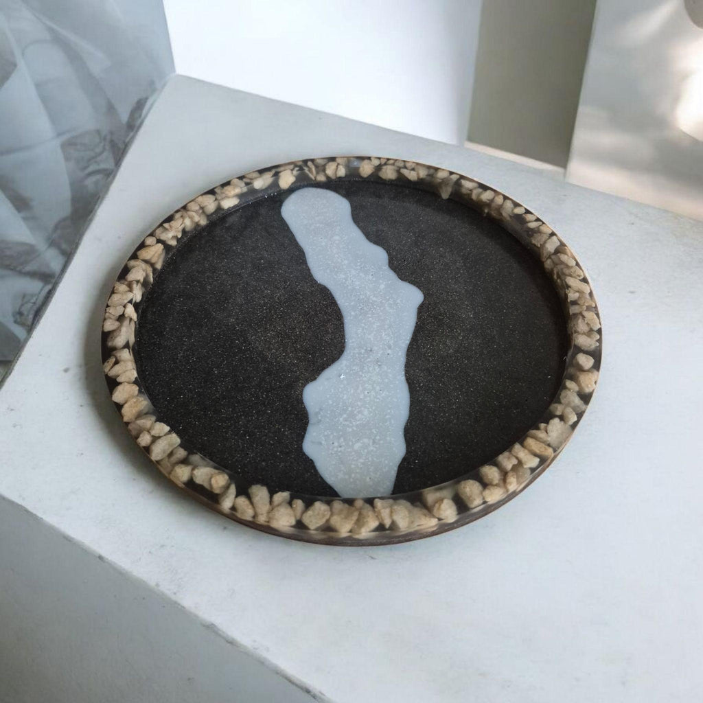 Handcrafted storage tray with marble chip inserts