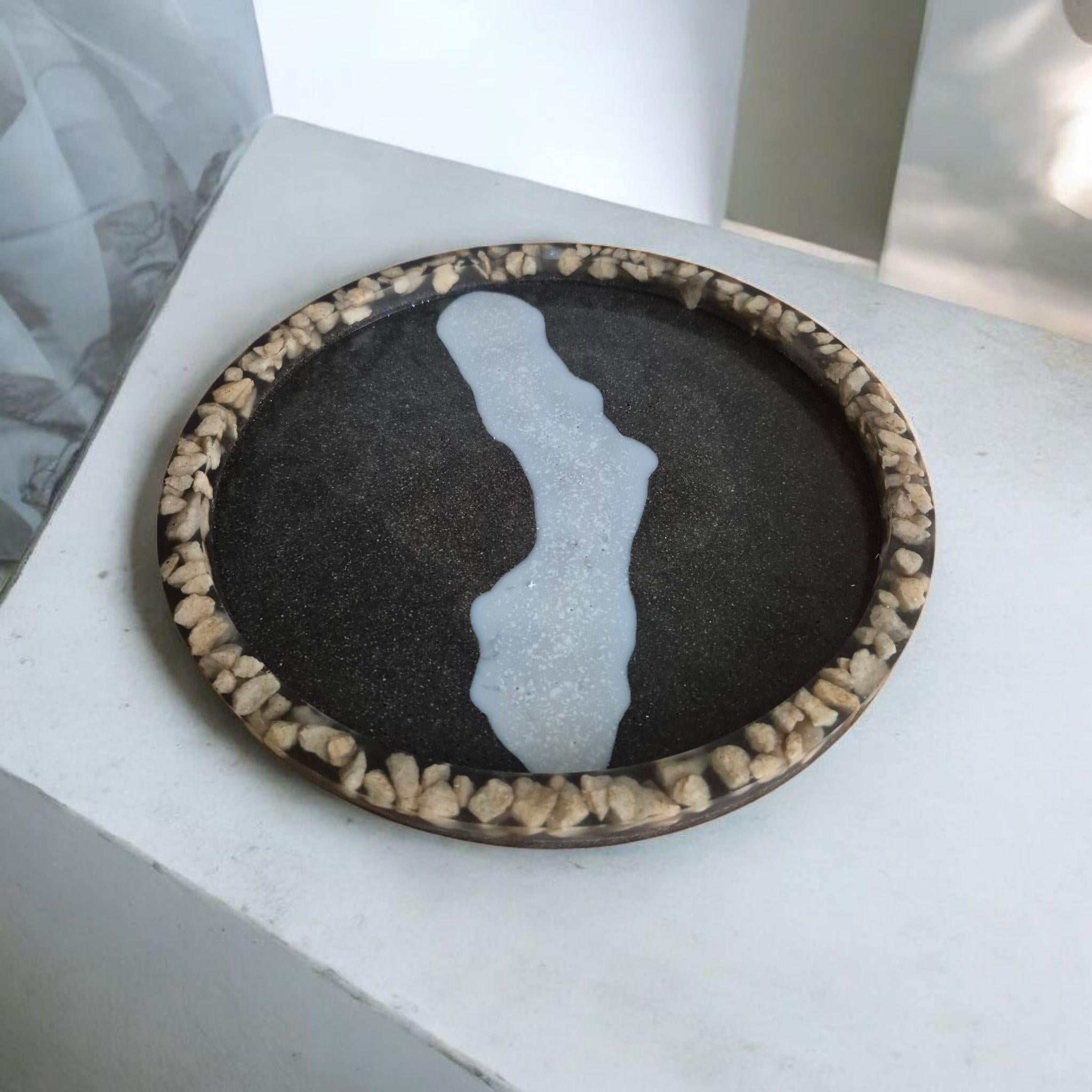 Handcrafted storage tray with marble chip inserts