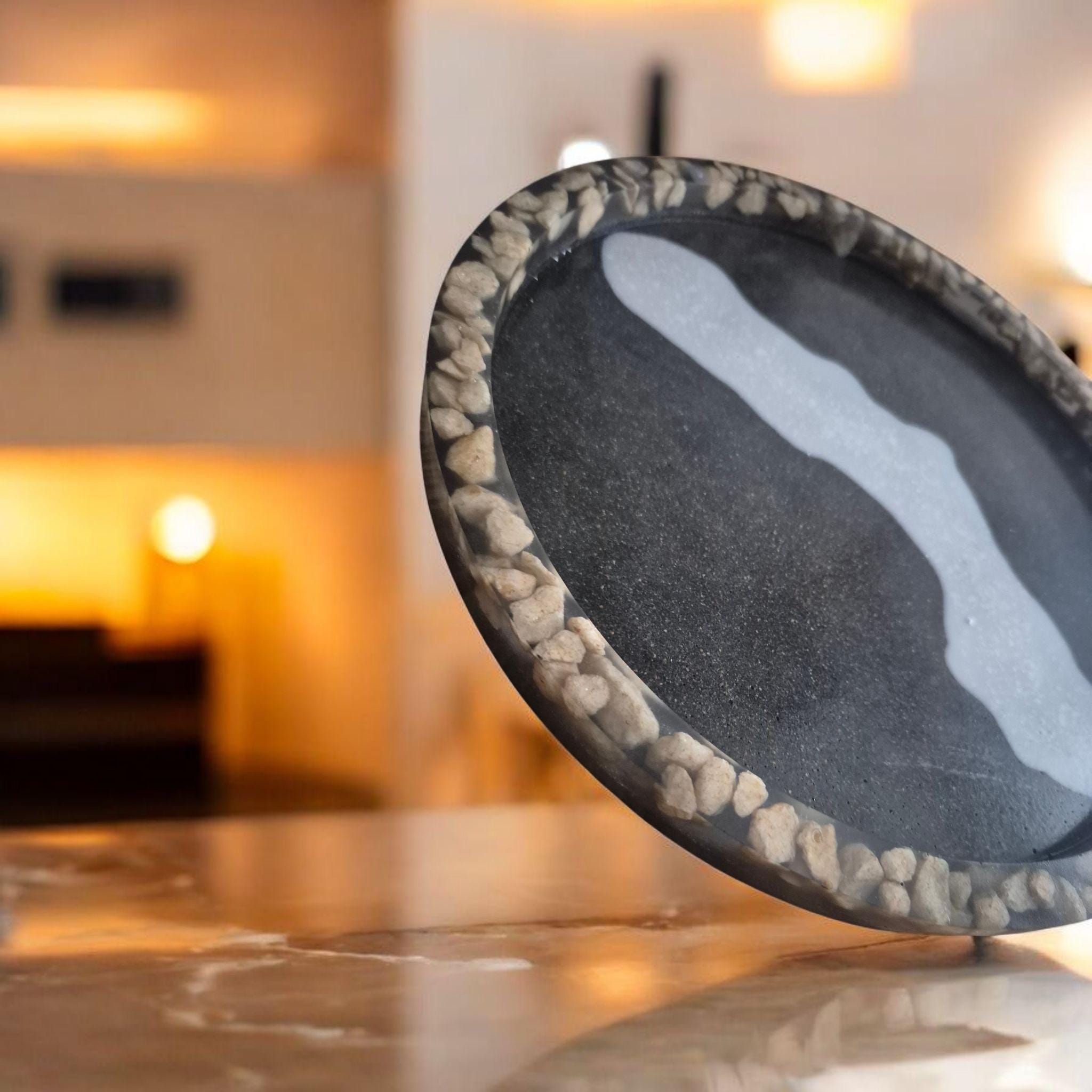 Handcrafted storage tray with marble chip inserts