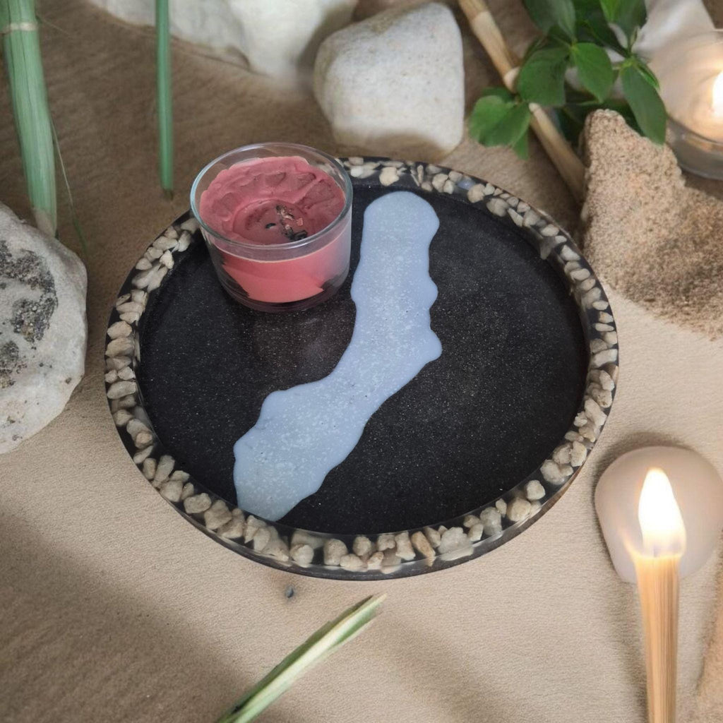 Handcrafted storage tray with marble chip inserts