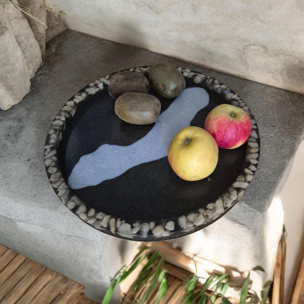 Handcrafted storage tray with marble chip inserts