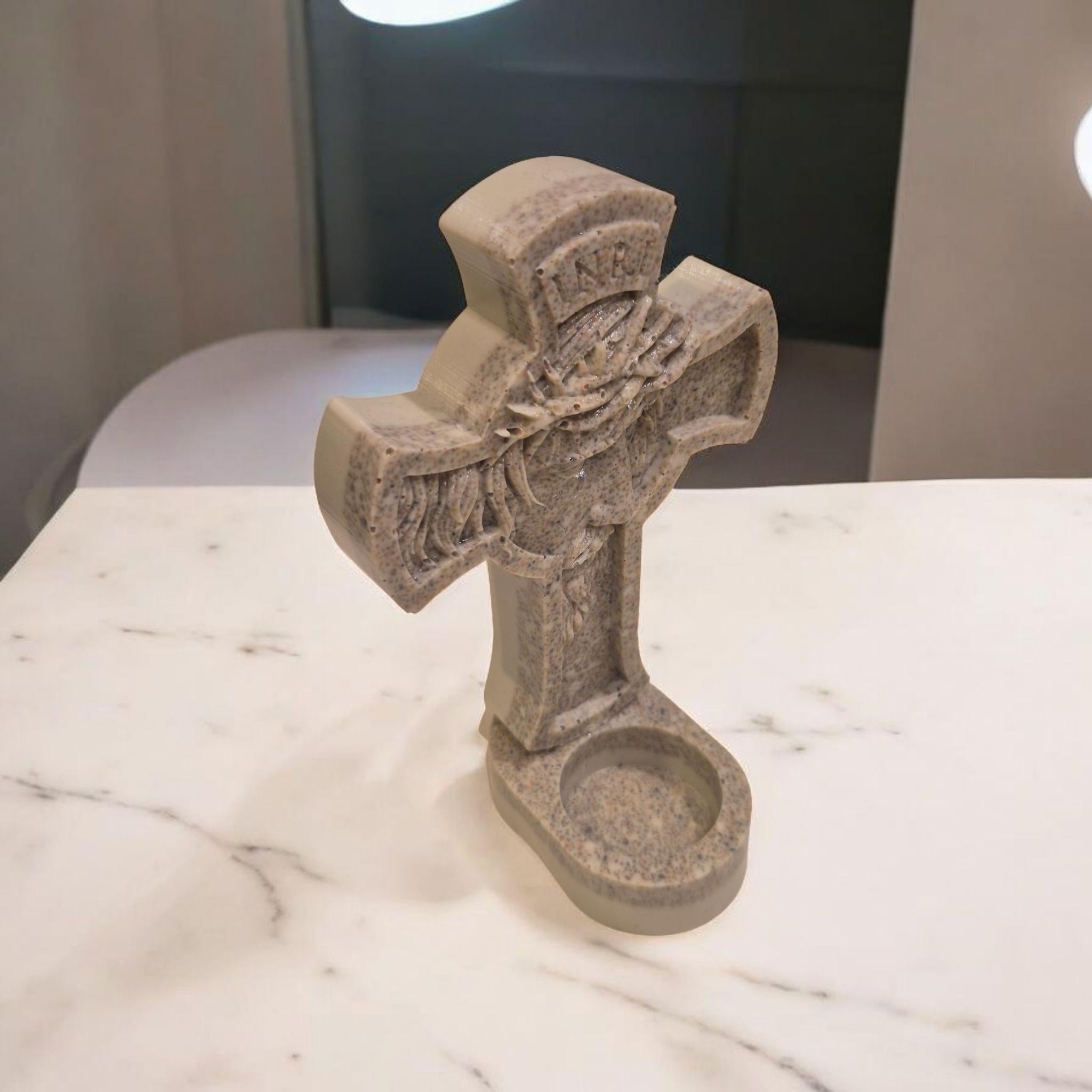 Religious candle holder, hand-made using cast stone technology