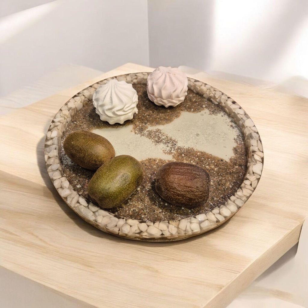 Handcrafted storage tray with marble chip inserts