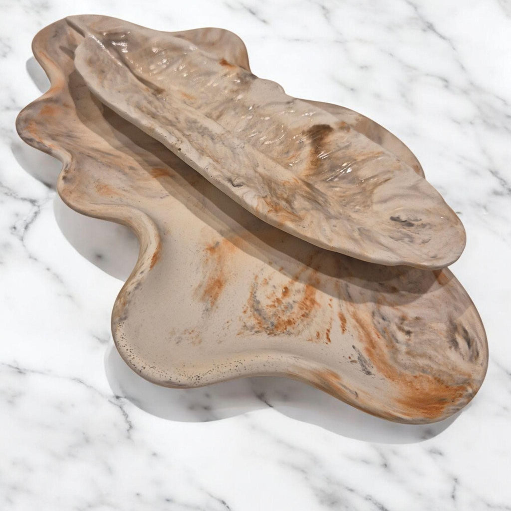 Handmade Marble Look Tray Set | Concrete Jewelry Dish. 3 items