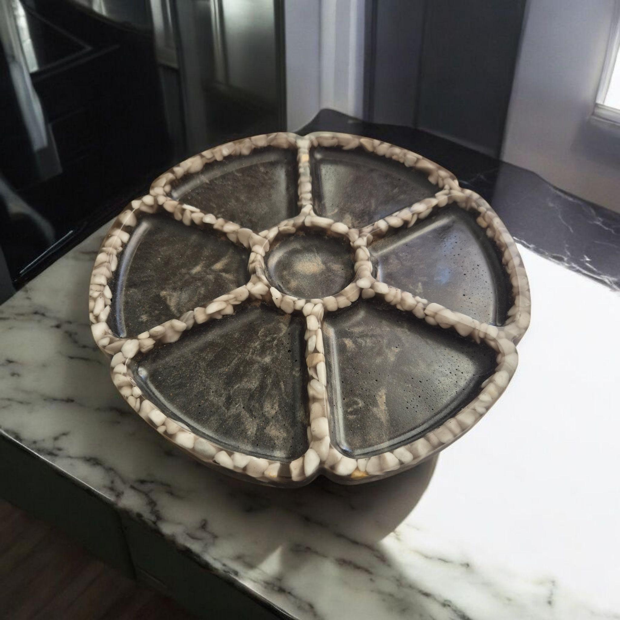 Handcrafted Marble Serving Dish with Sea Pebble Inserts