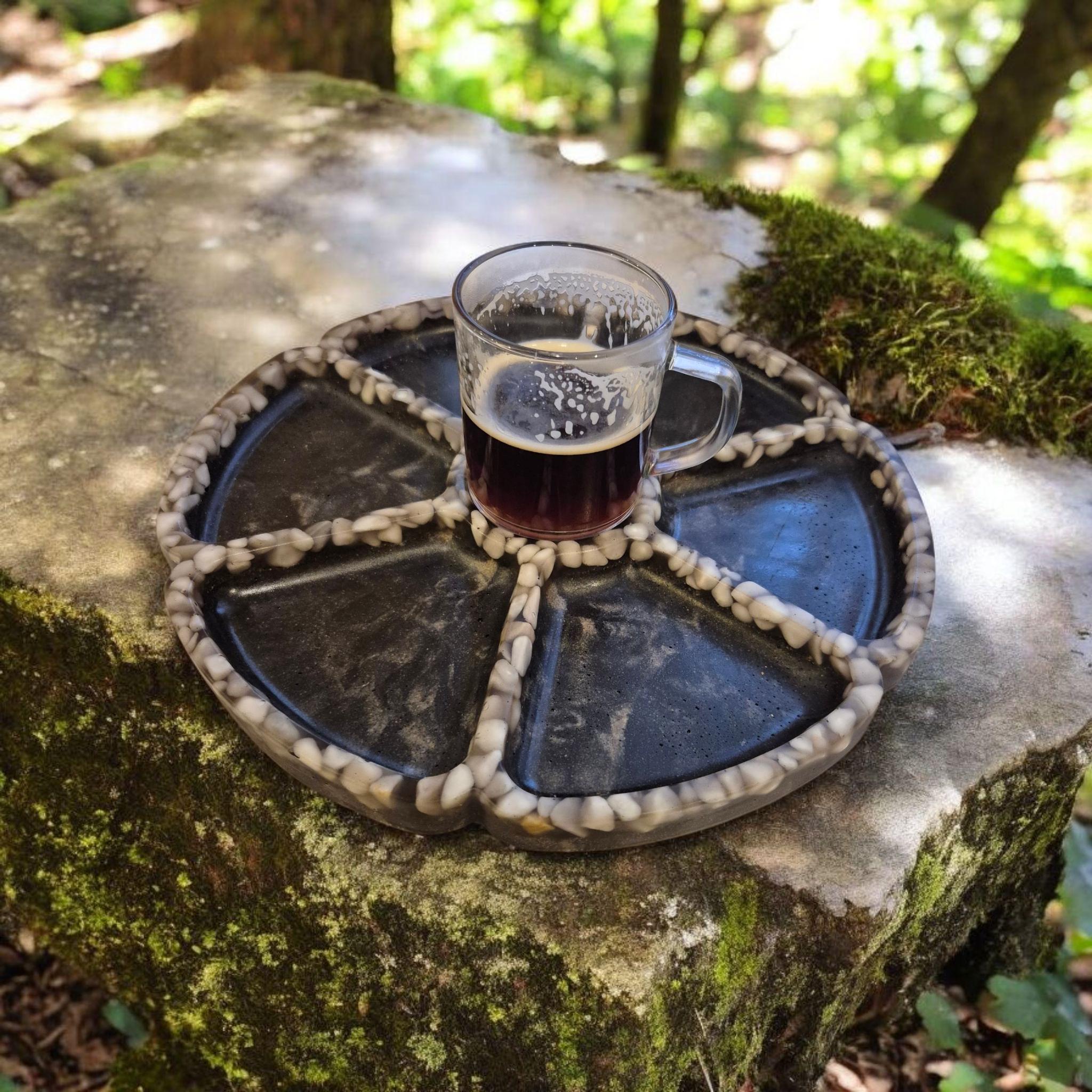Handcrafted Marble Serving Dish with Sea Pebble Inserts