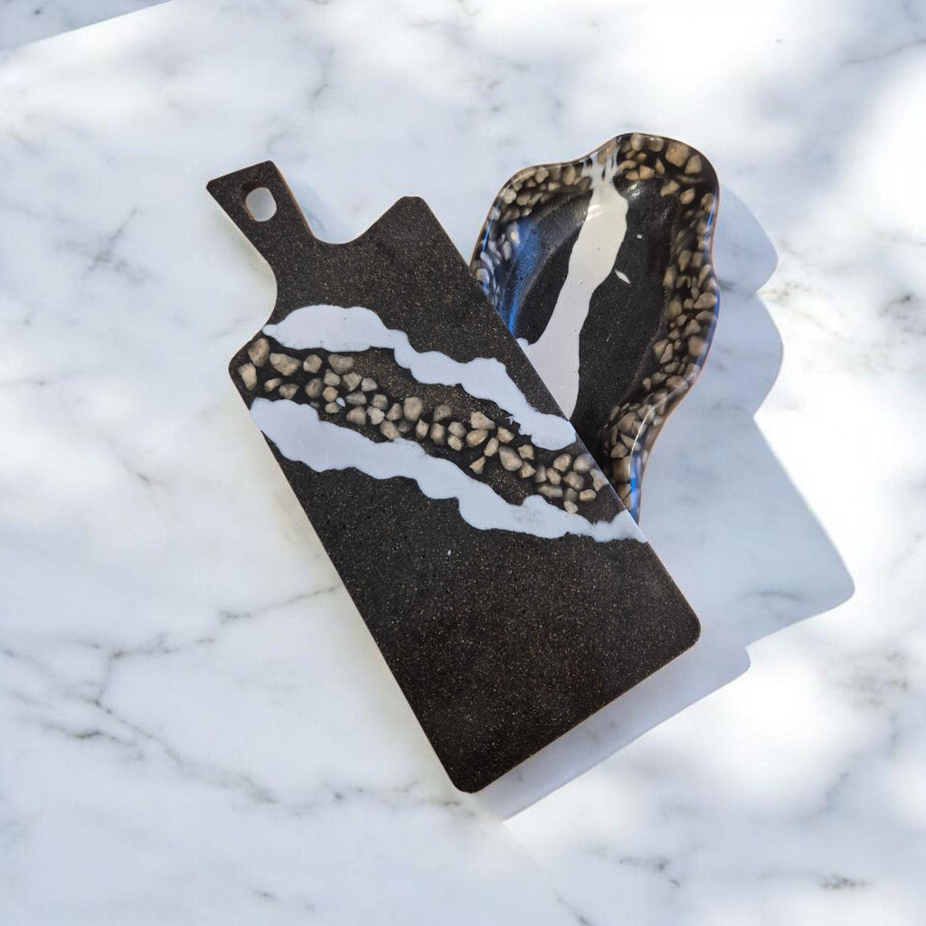 Handmade Marble Chip Tray and Cutting Board Set