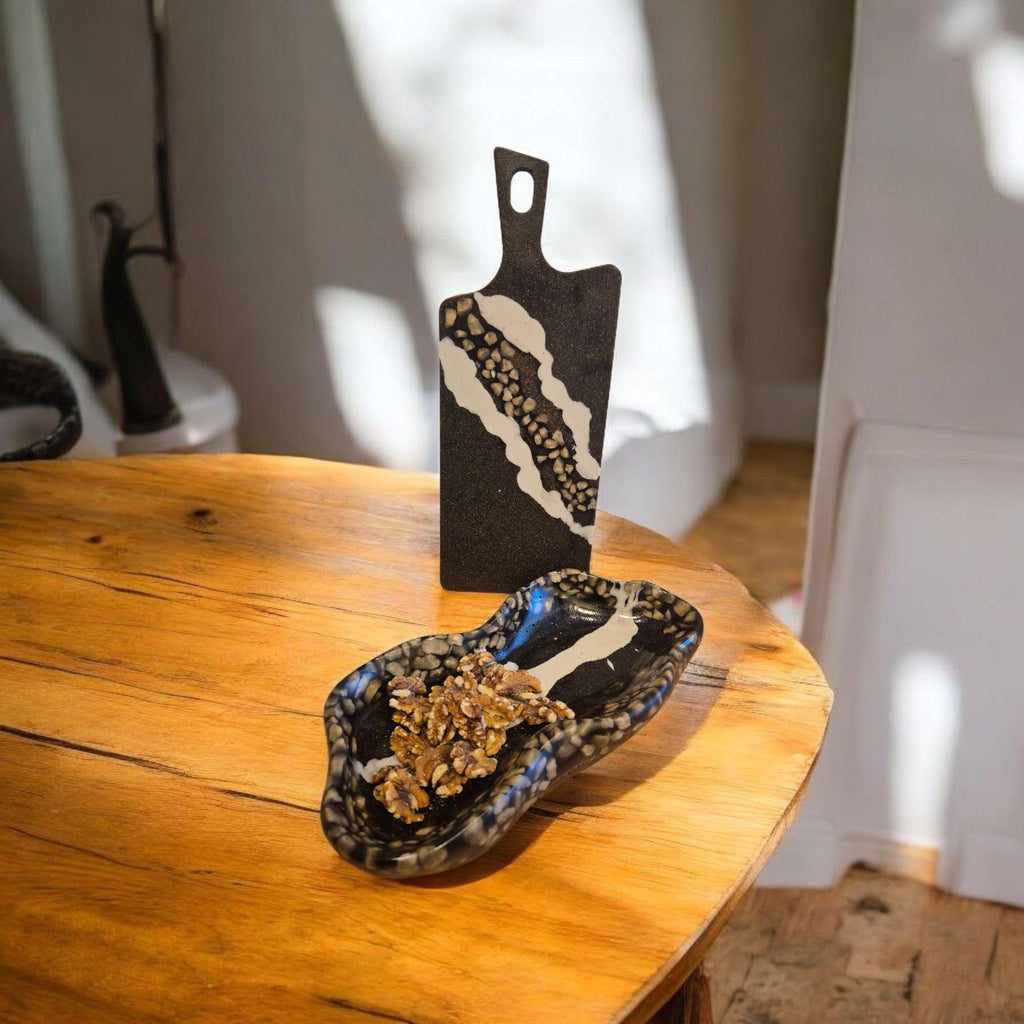 Handmade Marble Chip Tray and Cutting Board Set