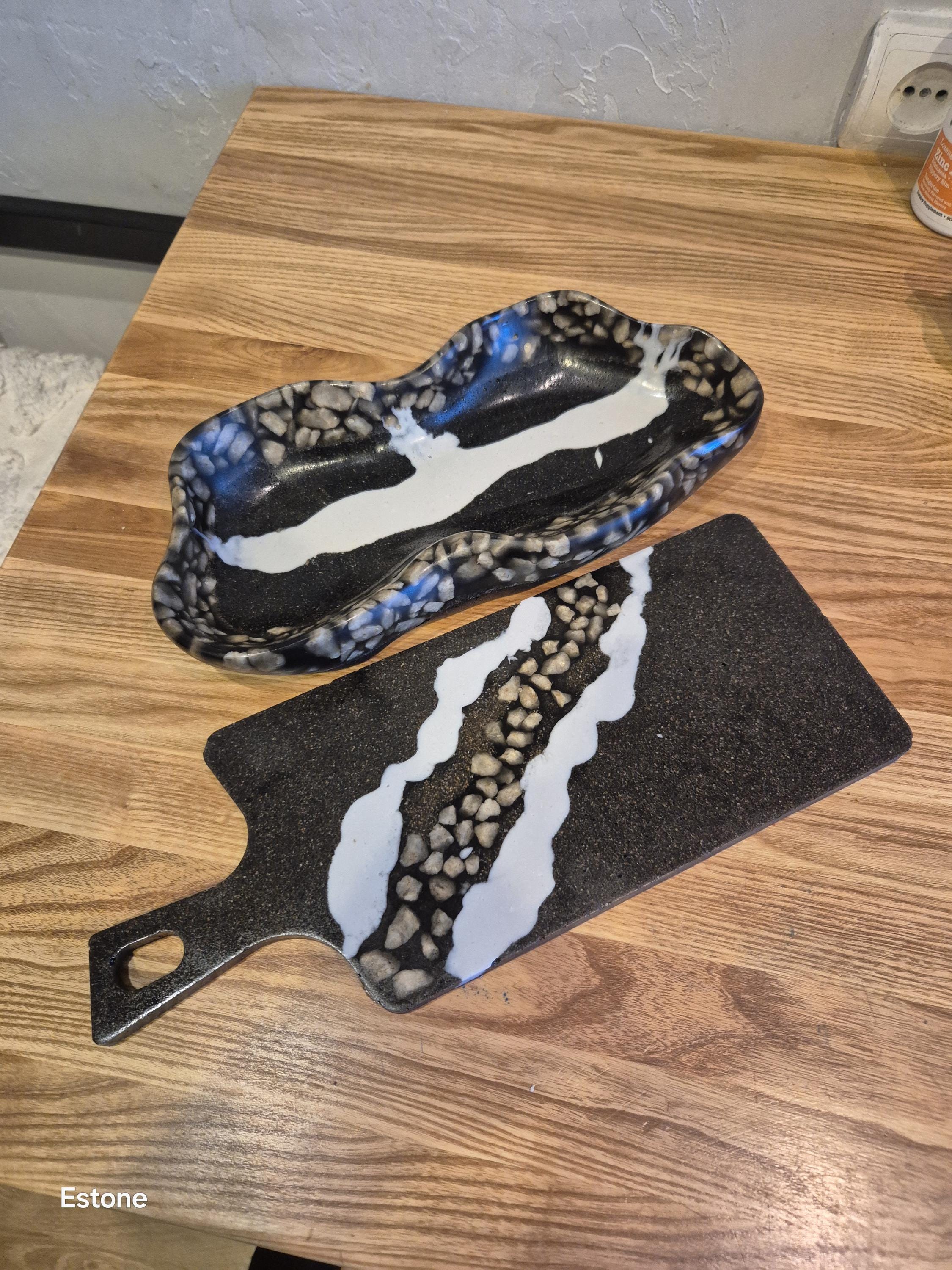 Handmade Marble Chip Tray and Cutting Board Set