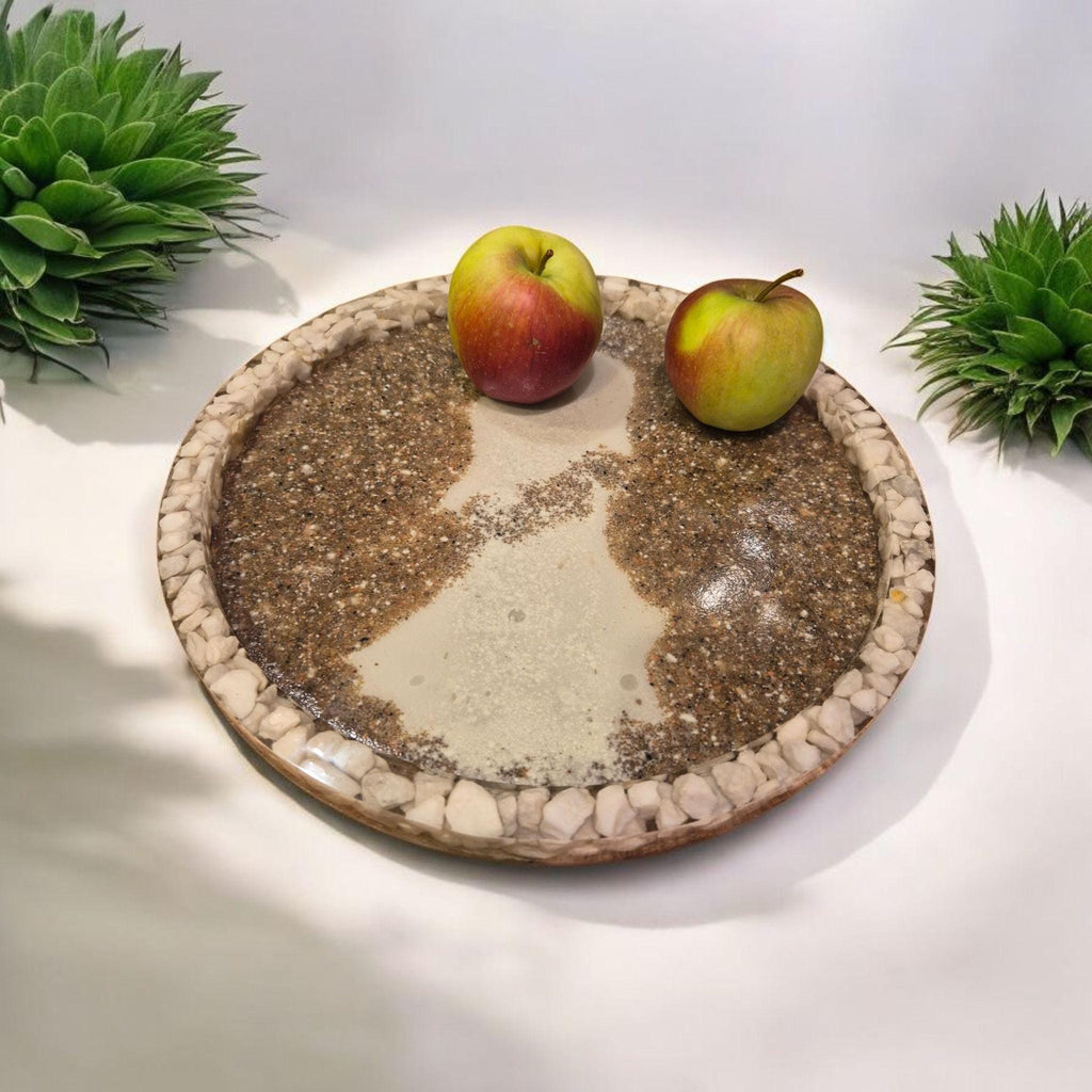 Handcrafted storage tray with marble chip inserts