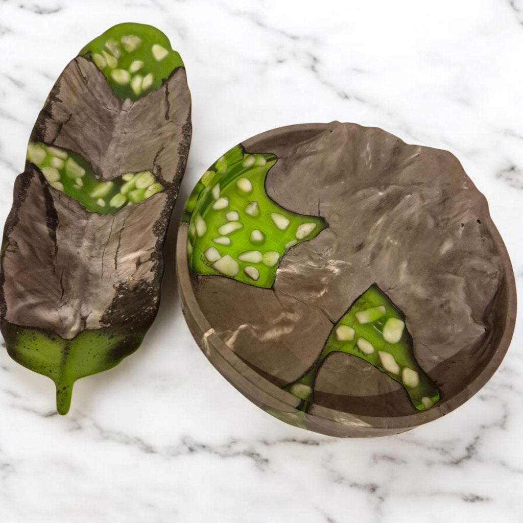 Handcrafted Marble Stone Tray Set, Gold Glass Jewelry Holder