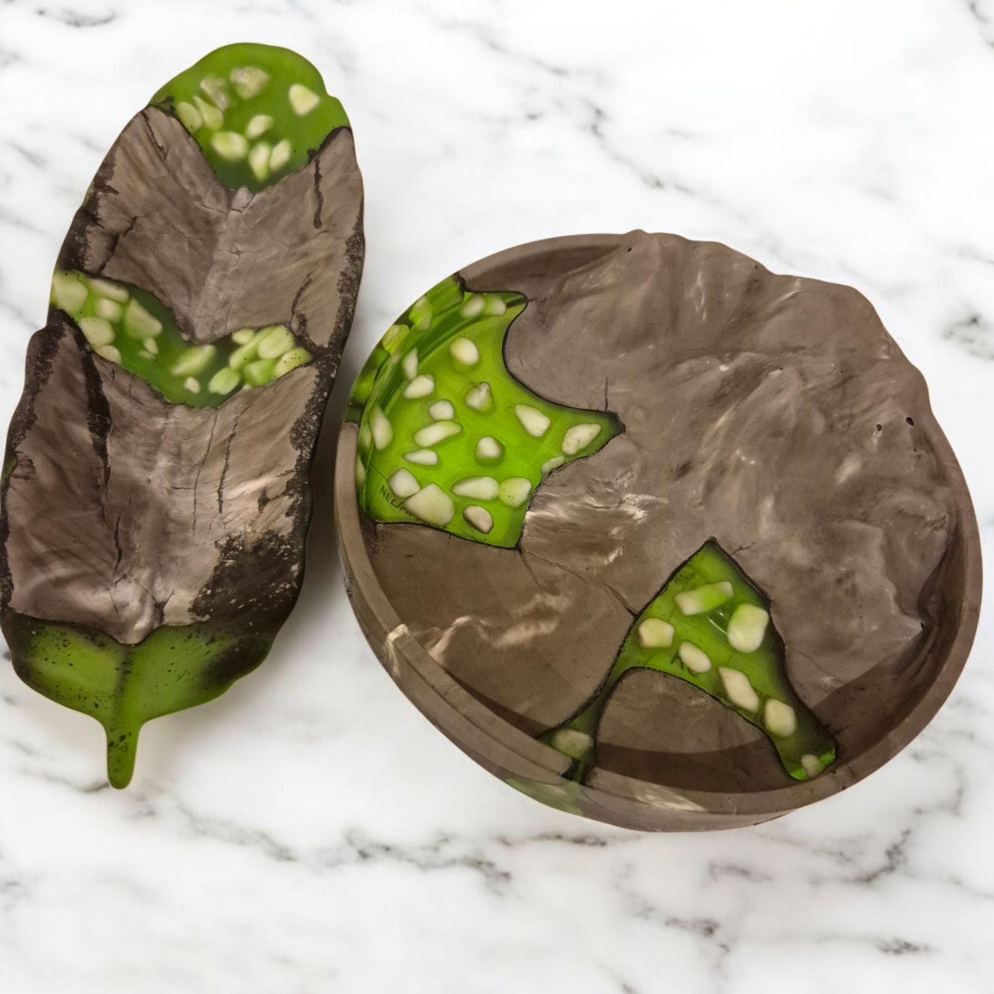 Handcrafted Marble Stone Tray Set, Gold Glass Jewelry Holder