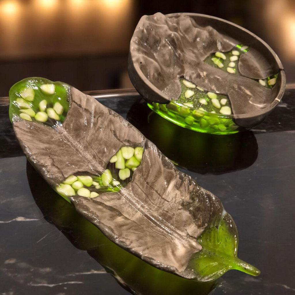 Handcrafted Marble Stone Tray Set, Gold Glass Jewelry Holder