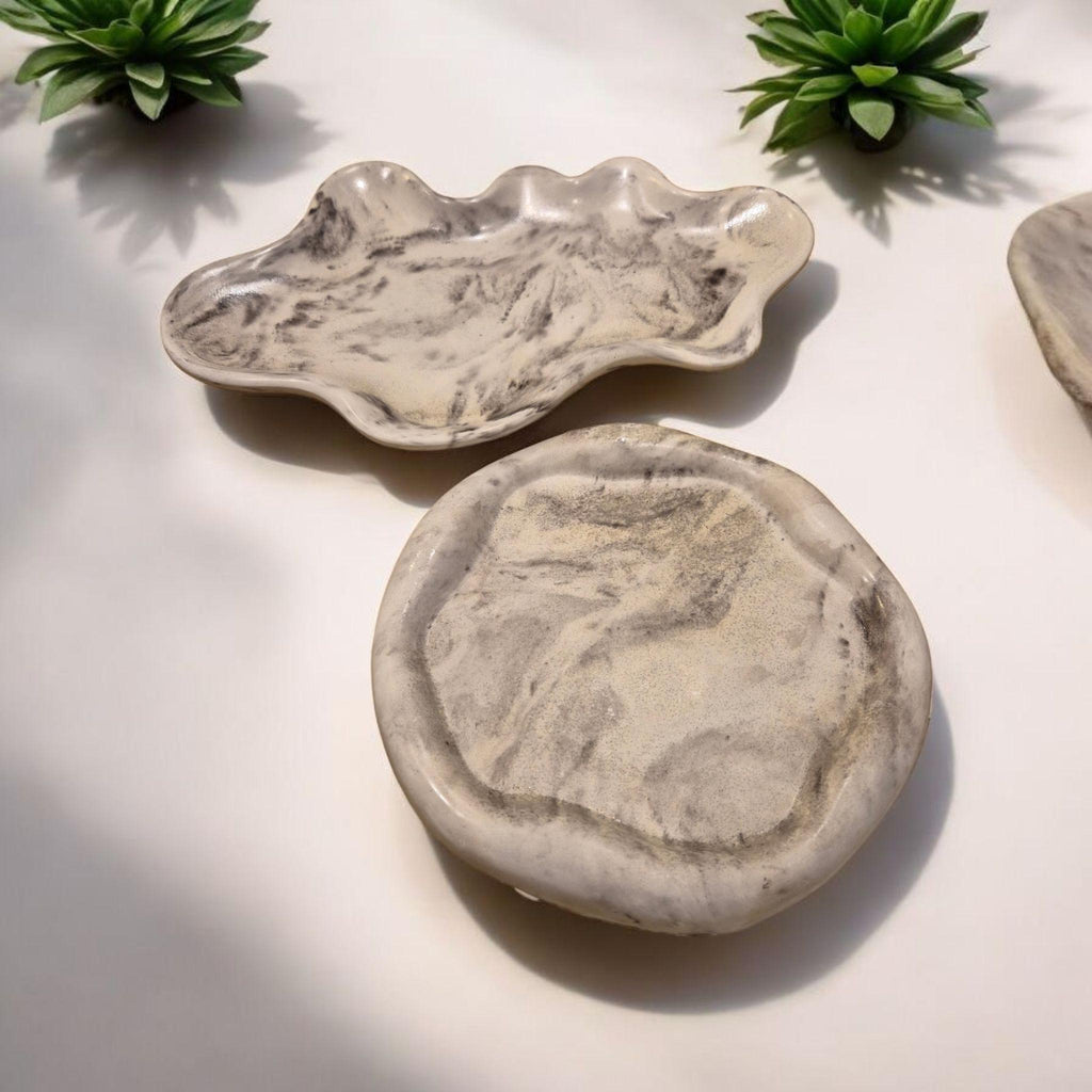 Handmade Marble Look Tray Set | Concrete Jewelry Dish