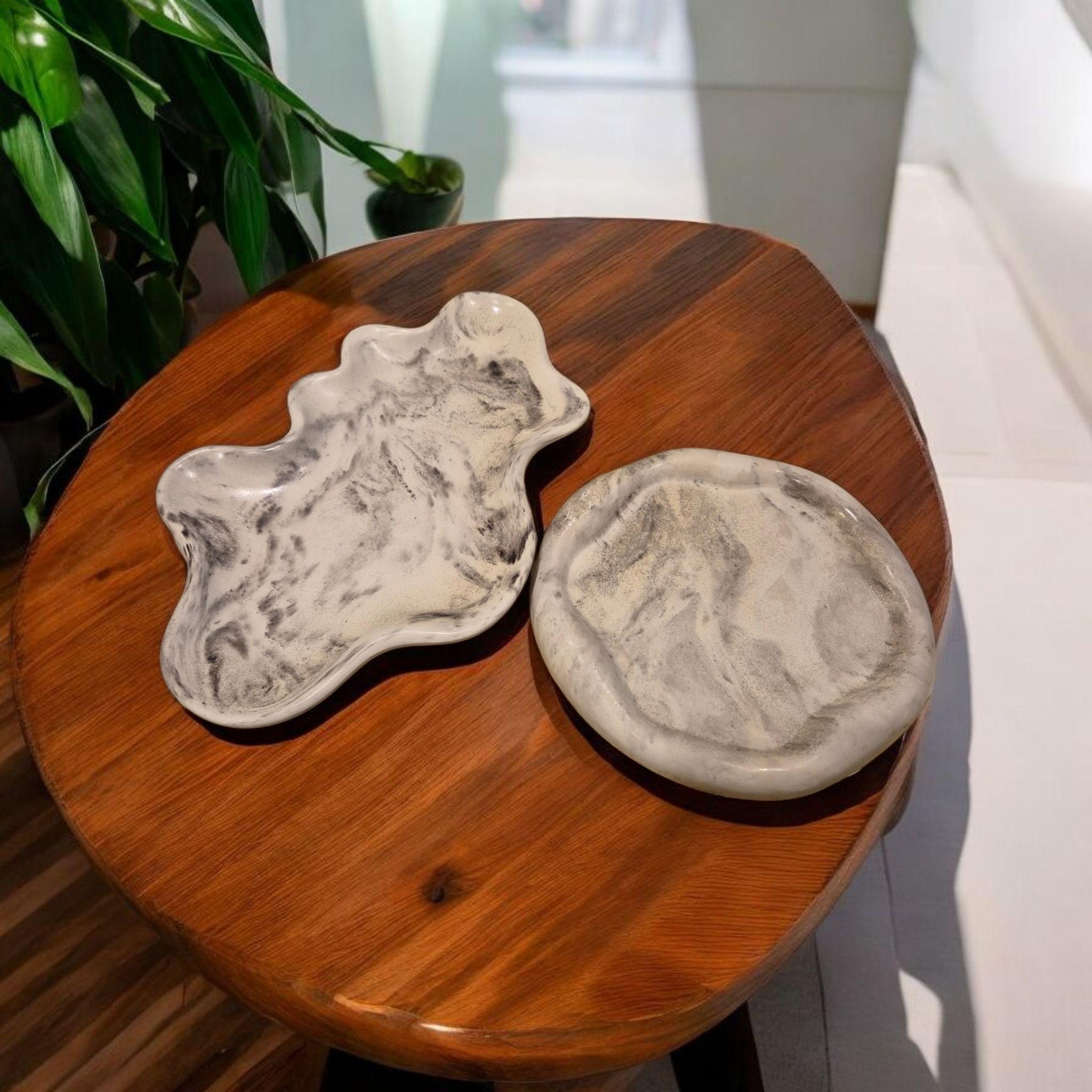 Handmade Marble Look Tray Set | Concrete Jewelry Dish