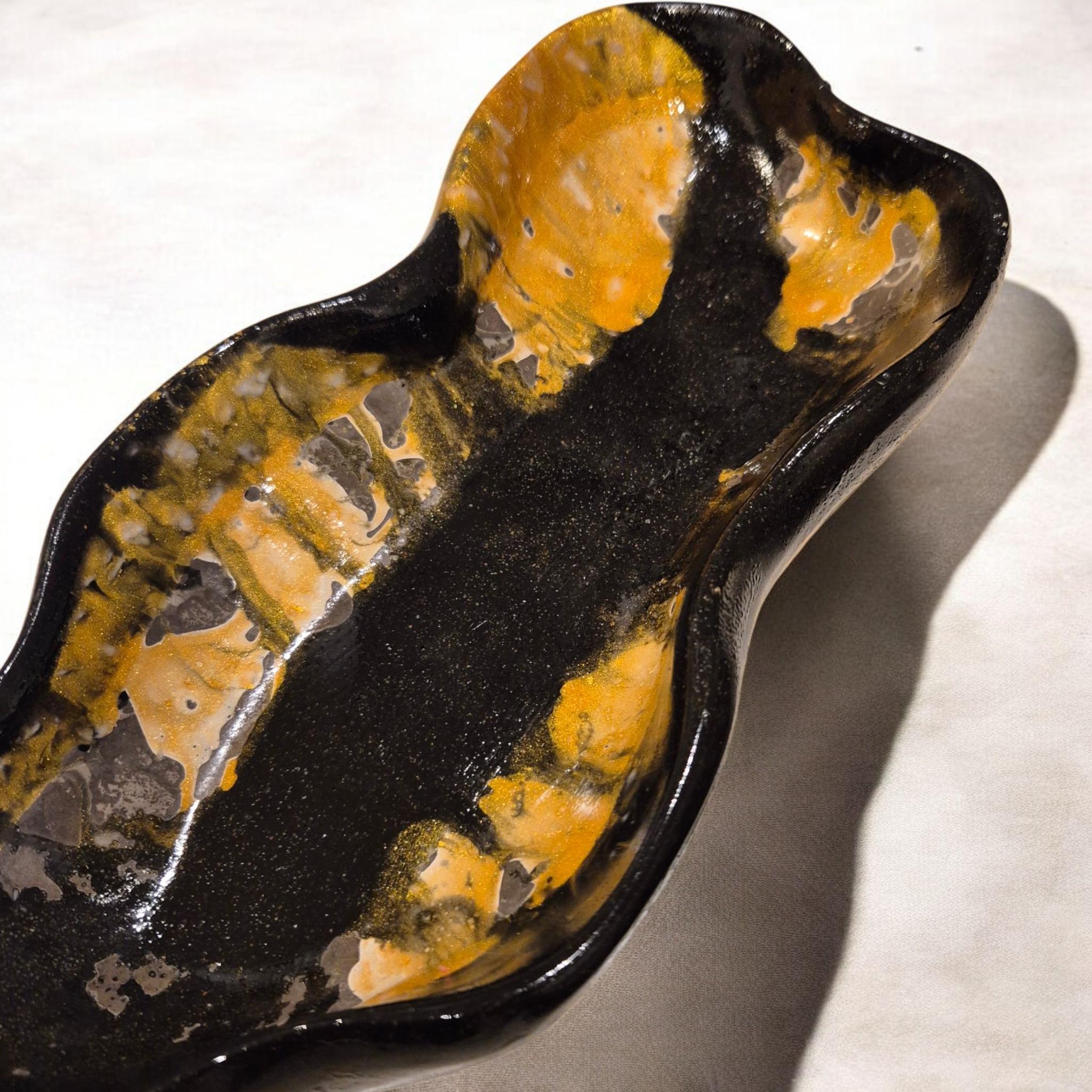 Handcrafted Marble Stone Tray Set, Gold Glass Jewelry Holder. Serving tray or coffee table decor. Unique gift.