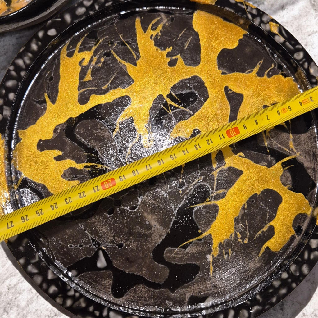 Handcrafted Marble Stone Tray Set, Gold Glass Jewelry Holder. Serving tray or coffee table decor. Unique gift.