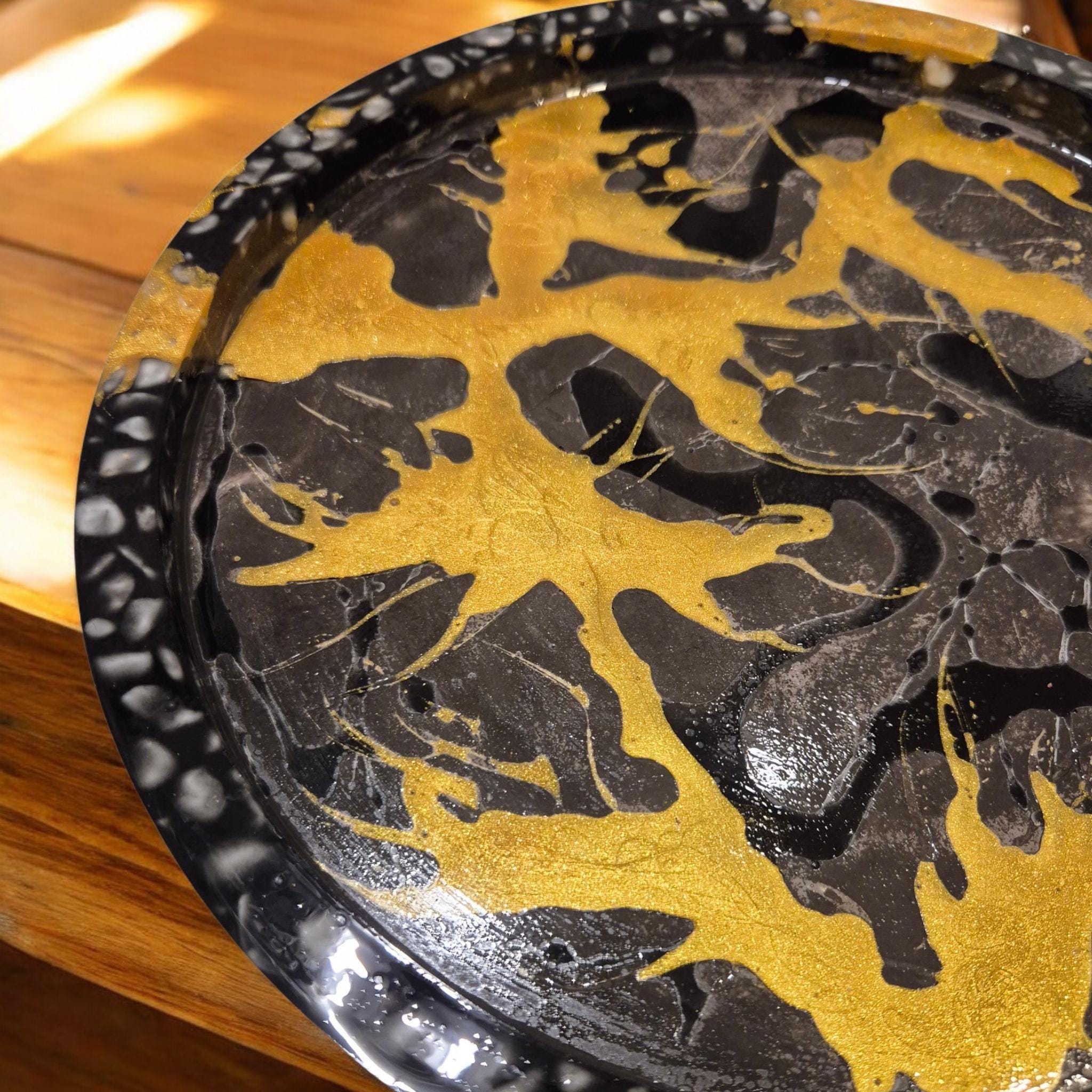 Handcrafted Marble Stone Tray Set, Gold Glass Jewelry Holder. Serving tray or coffee table decor. Unique gift.