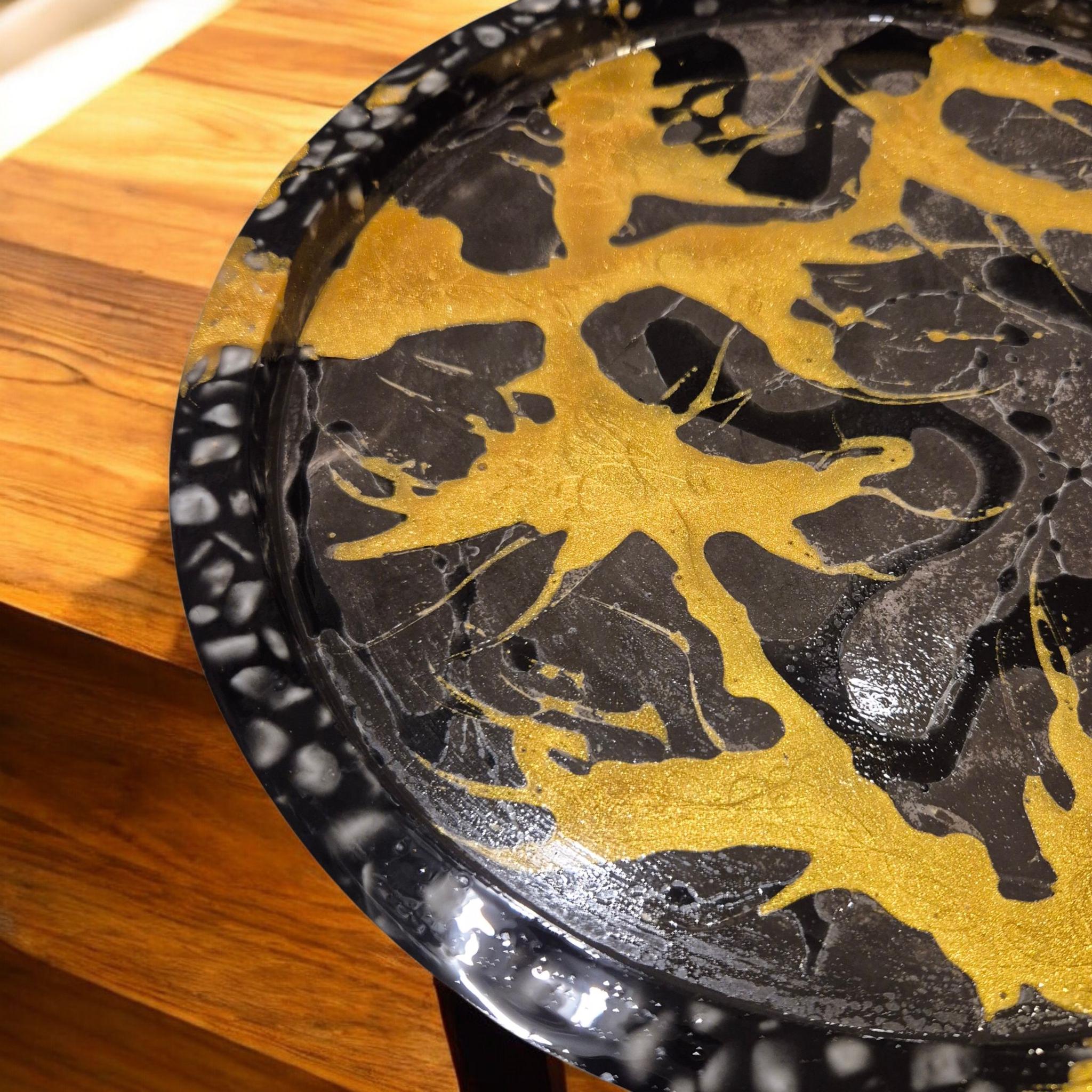 Handcrafted Marble Stone Tray Set, Gold Glass Jewelry Holder. Serving tray or coffee table decor. Unique gift.