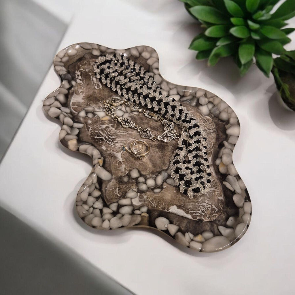 Handcrafted marble-effect tray with a unique wavy design - elegant, modern, and one of a kind.