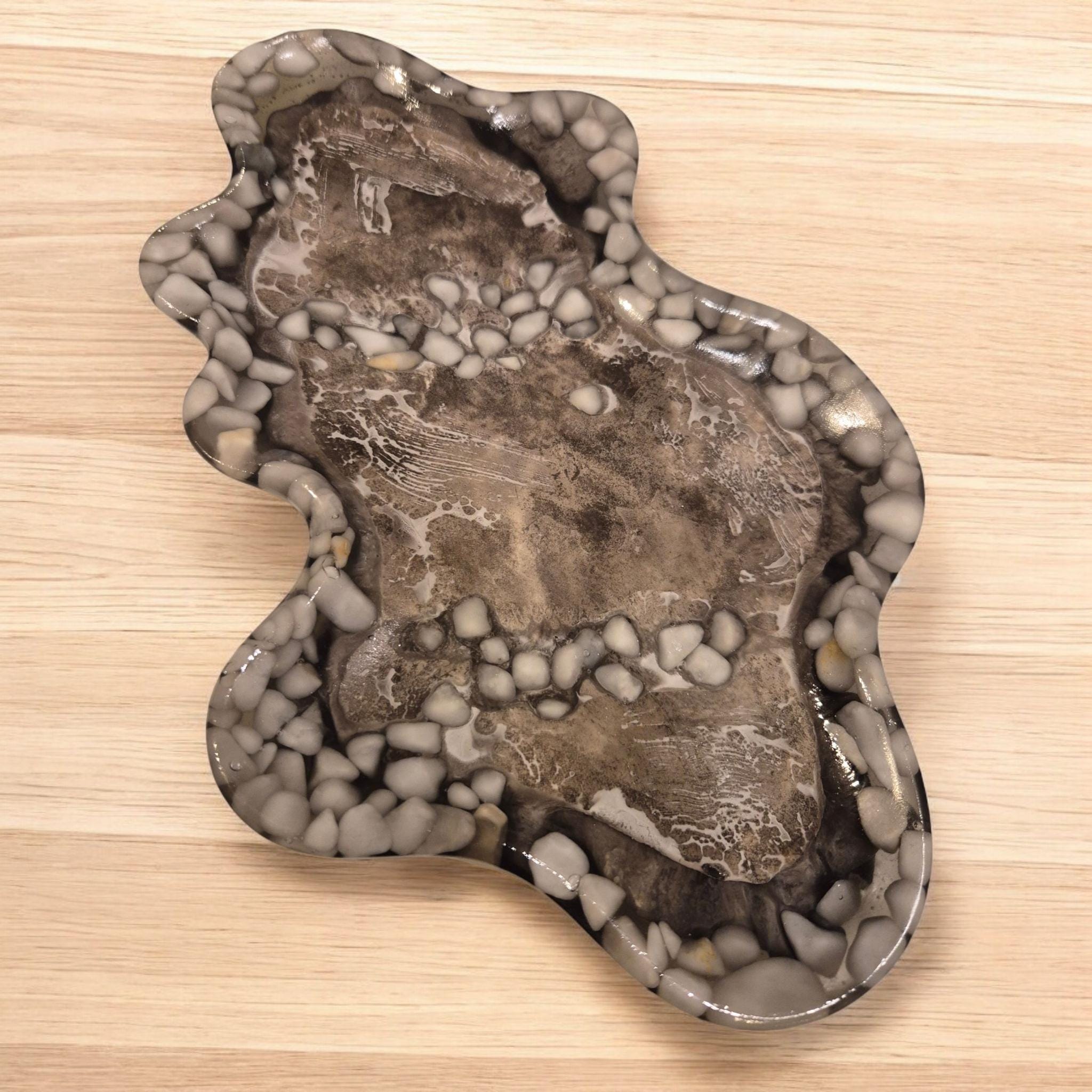 Handcrafted marble-effect tray with a unique wavy design - elegant, modern, and one of a kind.