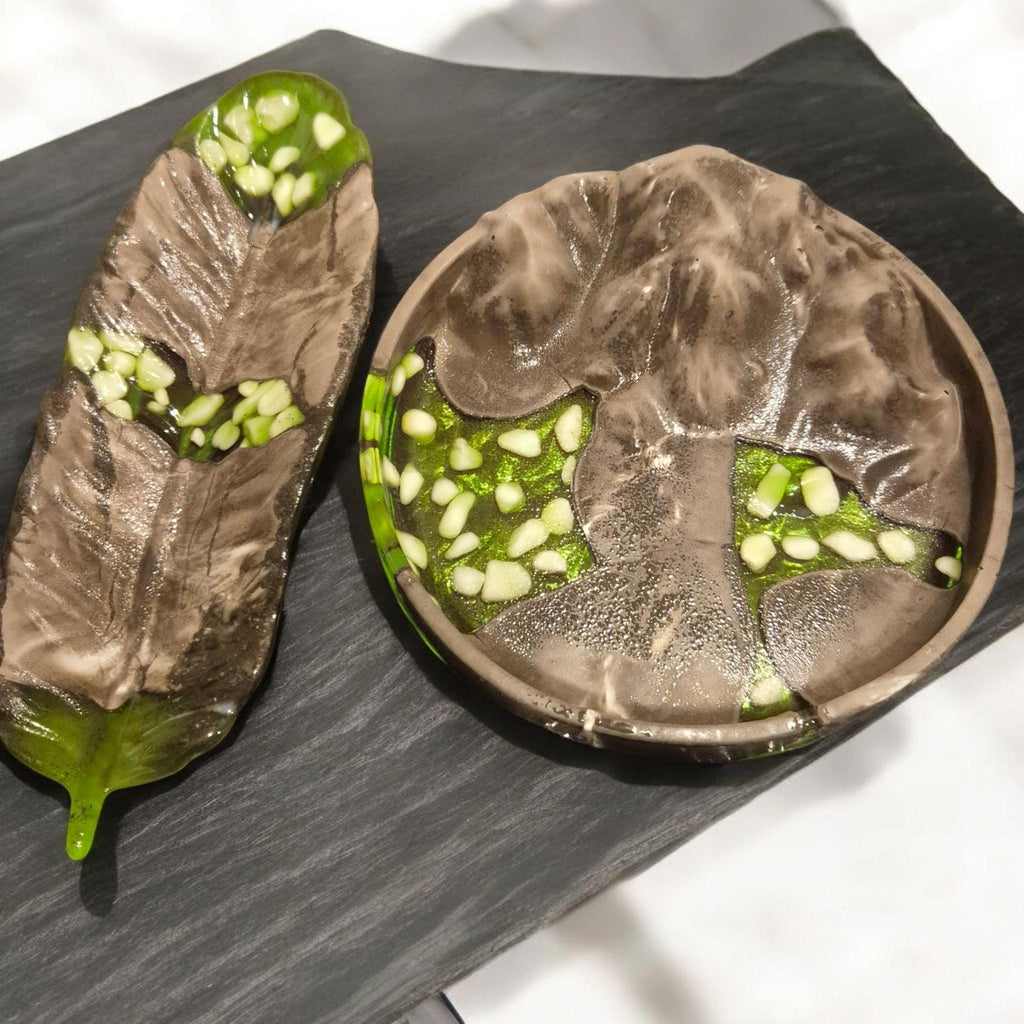 Handcrafted Marble Stone Tray Set, Gold Glass Jewelry Holder