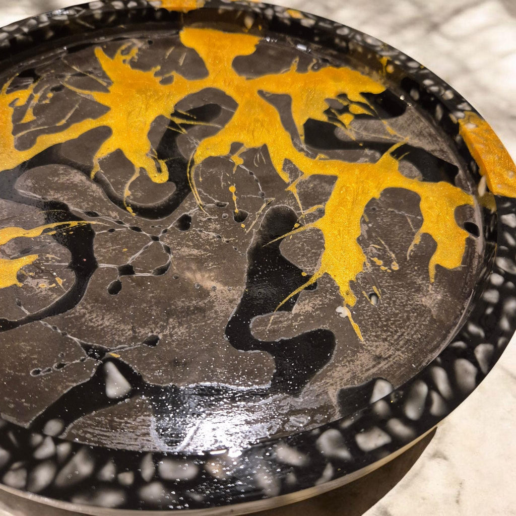 Handcrafted Marble Stone Tray Set, Gold Glass Jewelry Holder. Serving tray or coffee table decor. Unique gift.