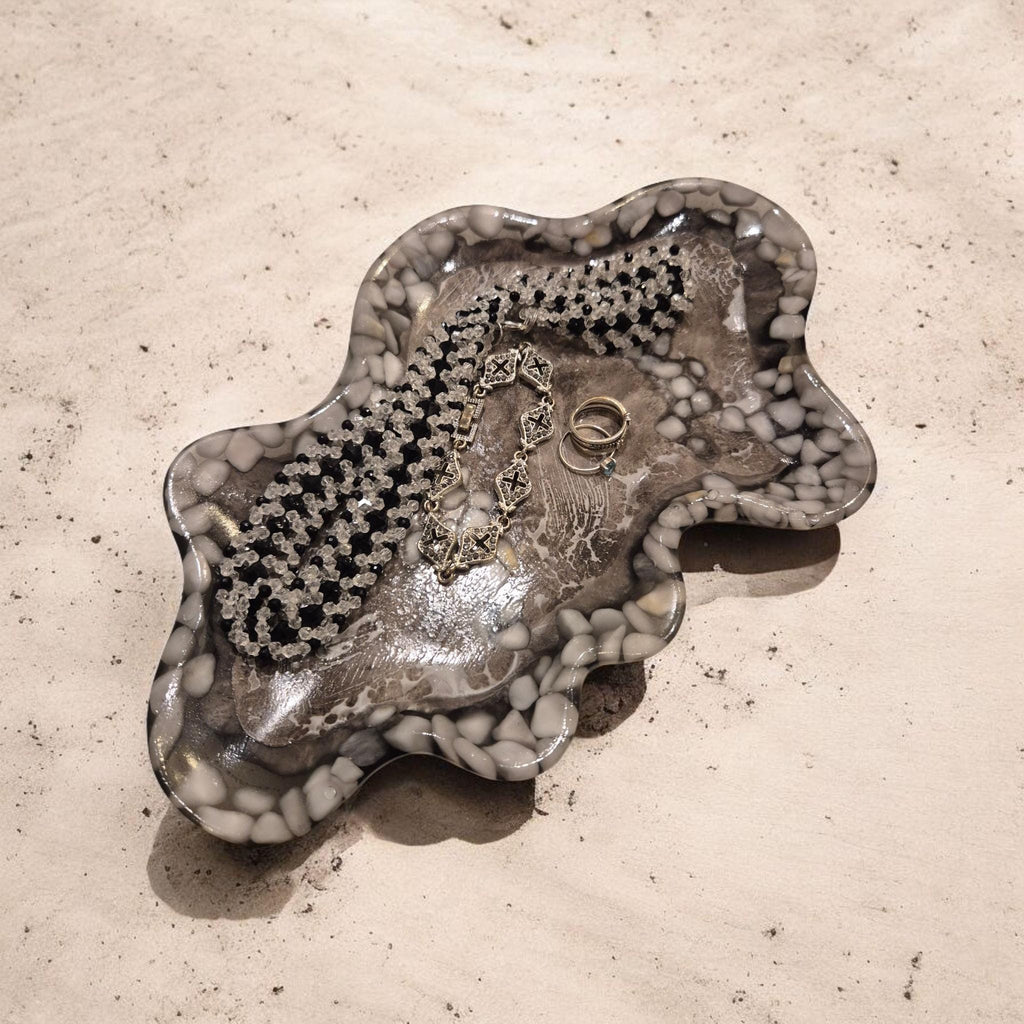 Handcrafted marble-effect tray with a unique wavy design - elegant, modern, and one of a kind.