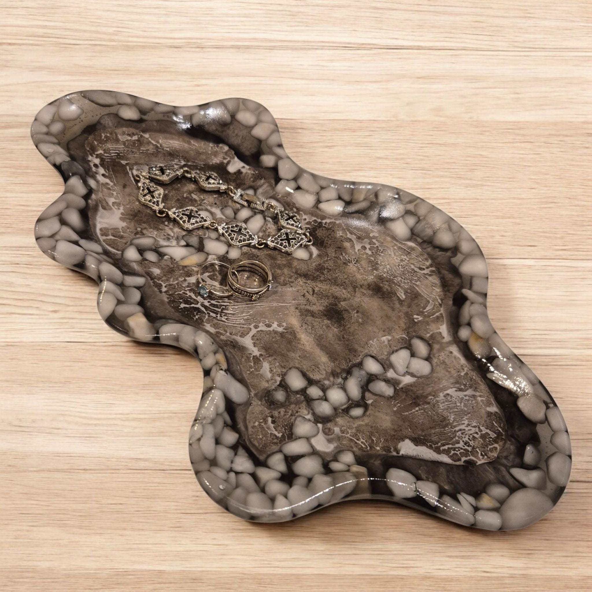 Handcrafted marble-effect tray with a unique wavy design - elegant, modern, and one of a kind.