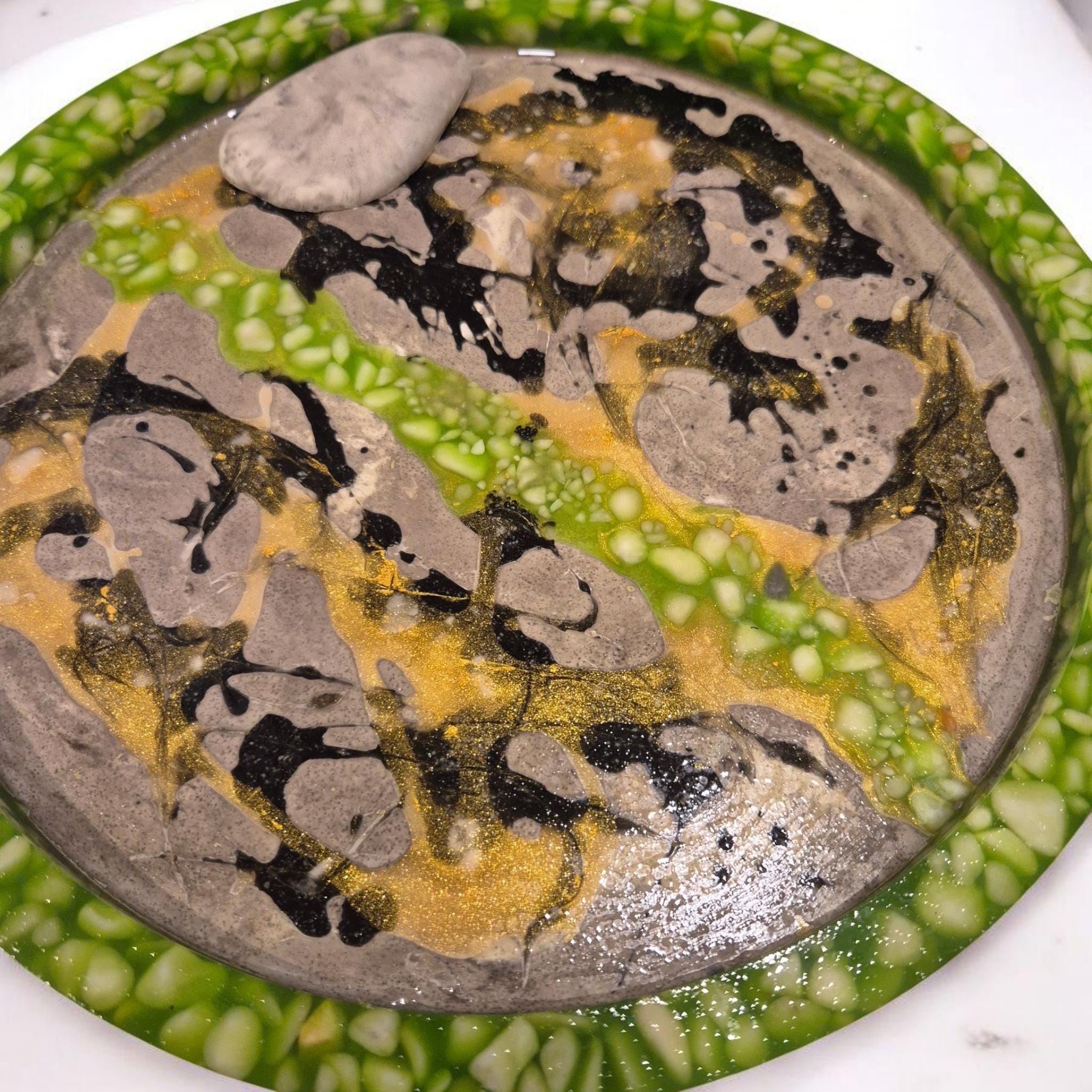 Handcrafted Marble Chip Resin Plate (30 cm) & Organic-Shaped Bowl 24x15 cm) - Unique Art Decor Set.