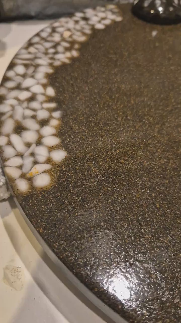 Handmade Decorative Tray: Artificial Stone with Italian Pebbles. 36 cm diameter