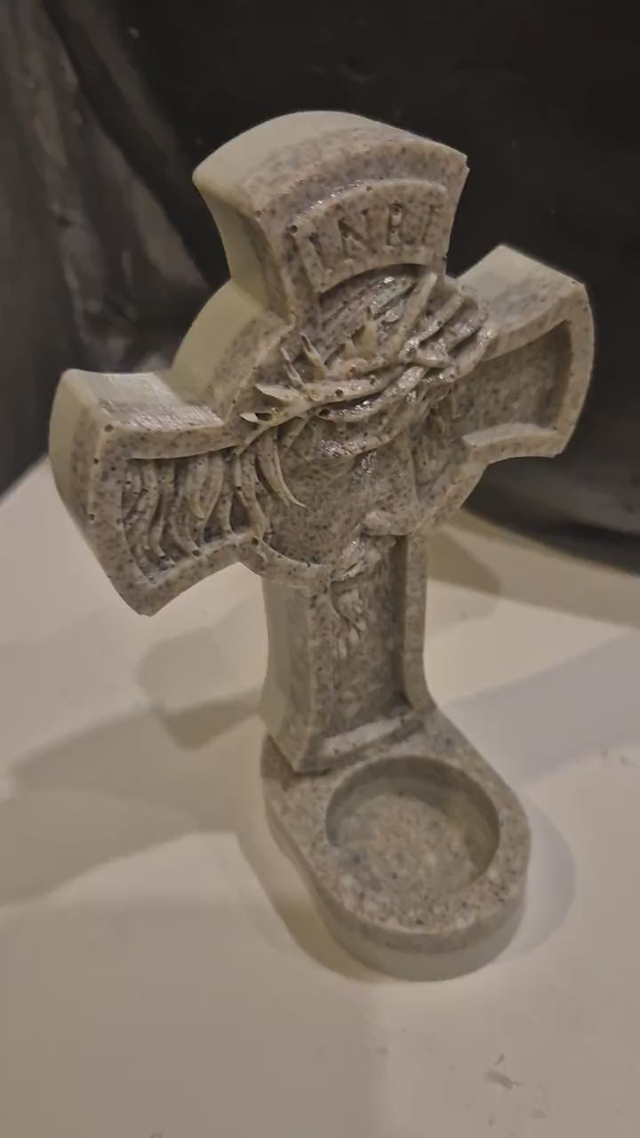 Religious candle holder, hand-made using cast stone technology